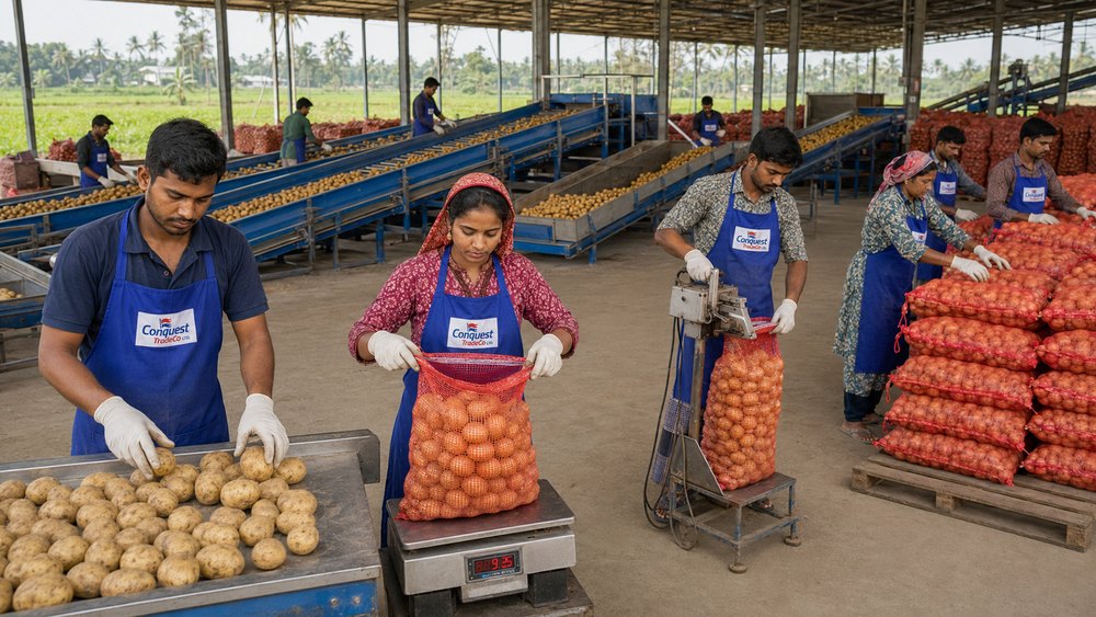 Professionally graded and packed fresh Bangladeshi potatoes ready for export